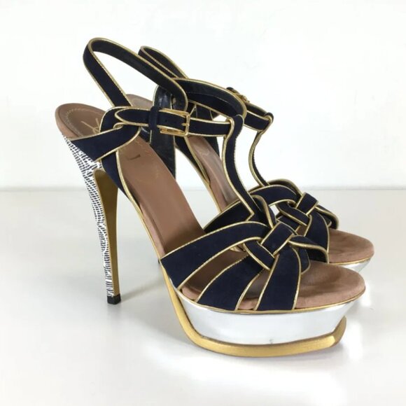 SAINT LAURENT Tribute T-Strap Platform Sandal 37.5 - Picture 1 of 4